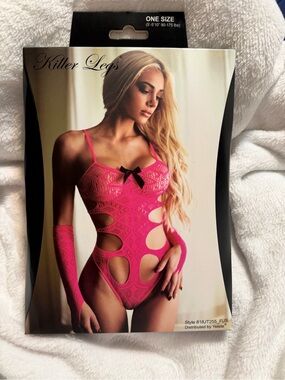 Killer Legs Women's Hot Pink Cutout Lace Bodysuit